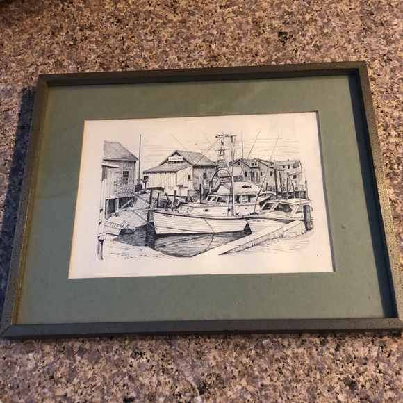 Goff Prints Framed and Matted Boat, Lobster Waterfront Scene - Picture 3 of 11